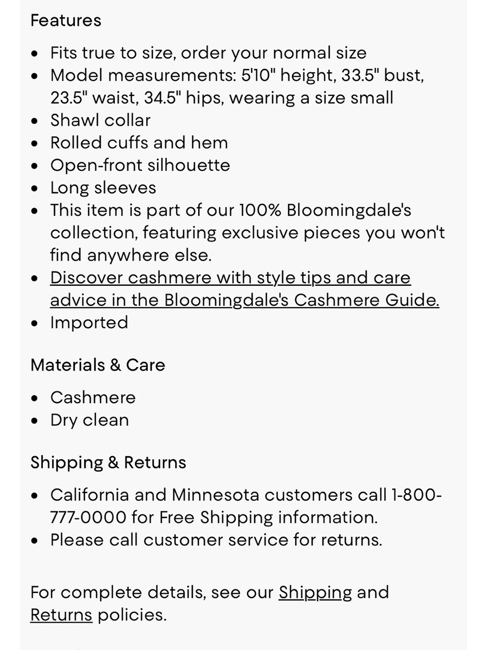 100% Cashmere Bloomingdale’s Open Front Cardigan - Picture 12 of 12